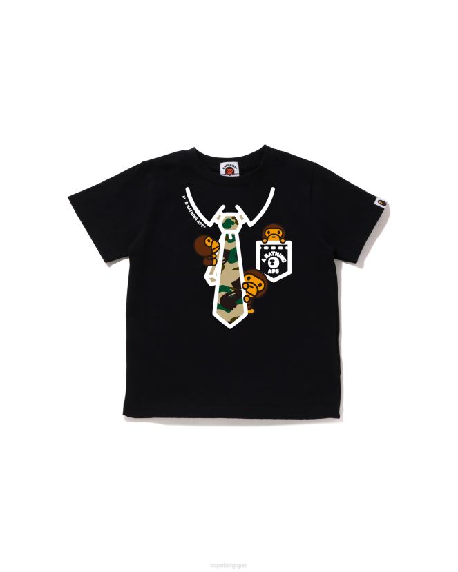 1st camo baby milo neck tie print tee A Bathing Ape enfants ZHX6N41654 noir