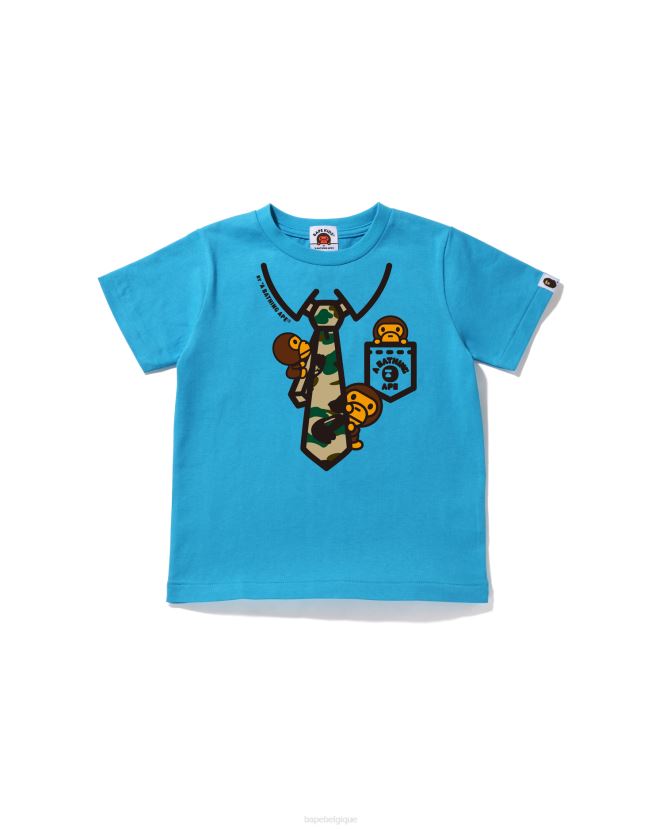 1st camo baby milo neck tie print tee A Bathing Ape enfants ZHX6N41655 bleu