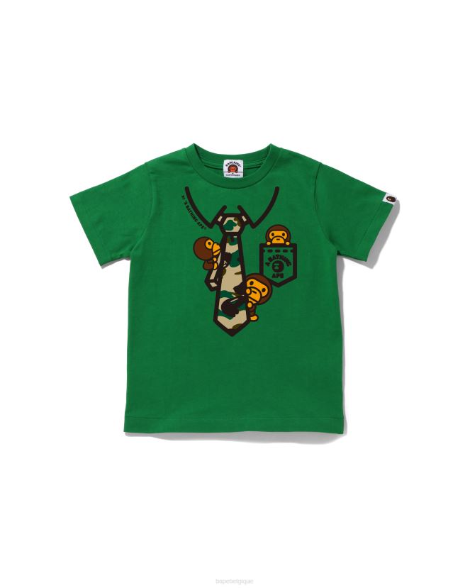 1st camo baby milo neck tie print tee A Bathing Ape enfants ZHX6N41656 armée verte