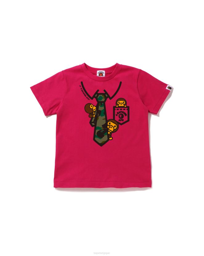 1st camo baby milo neck tie print tee A Bathing Ape enfants ZHX6N41657 rose