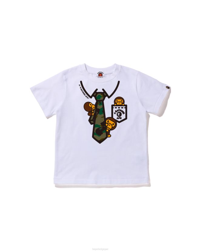 1st camo baby milo neck tie print tee A Bathing Ape enfants ZHX6N41658 blanc