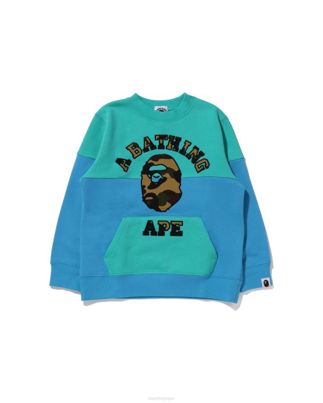 1st camo college patch colorblock crewneck A Bathing Ape enfants ZHX6N41503 vert clair