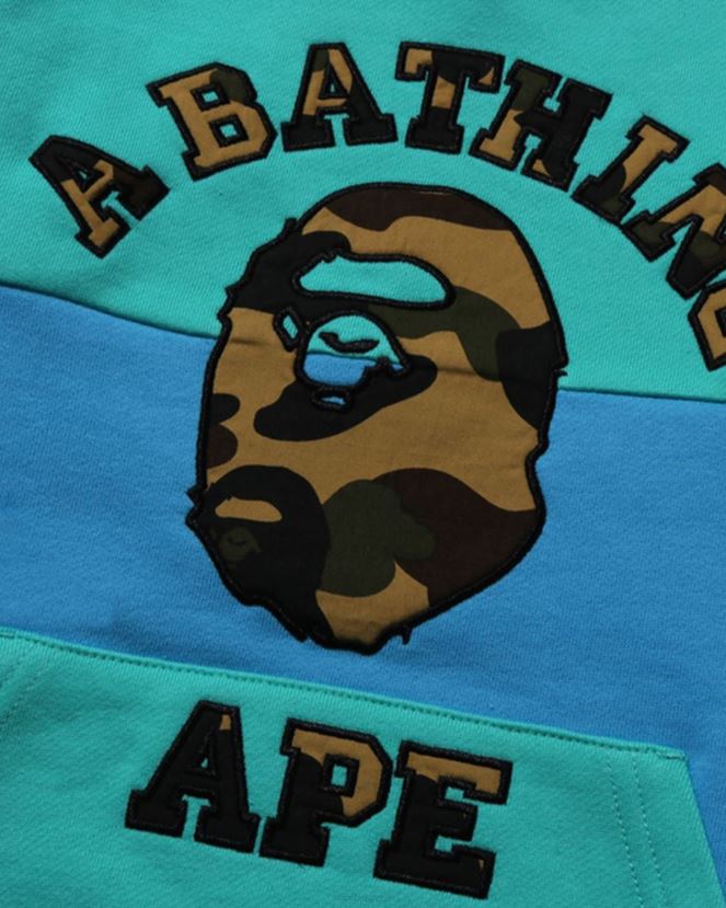 1st camo college patch colorblock crewneck A Bathing Ape enfants ZHX6N41503 vert clair