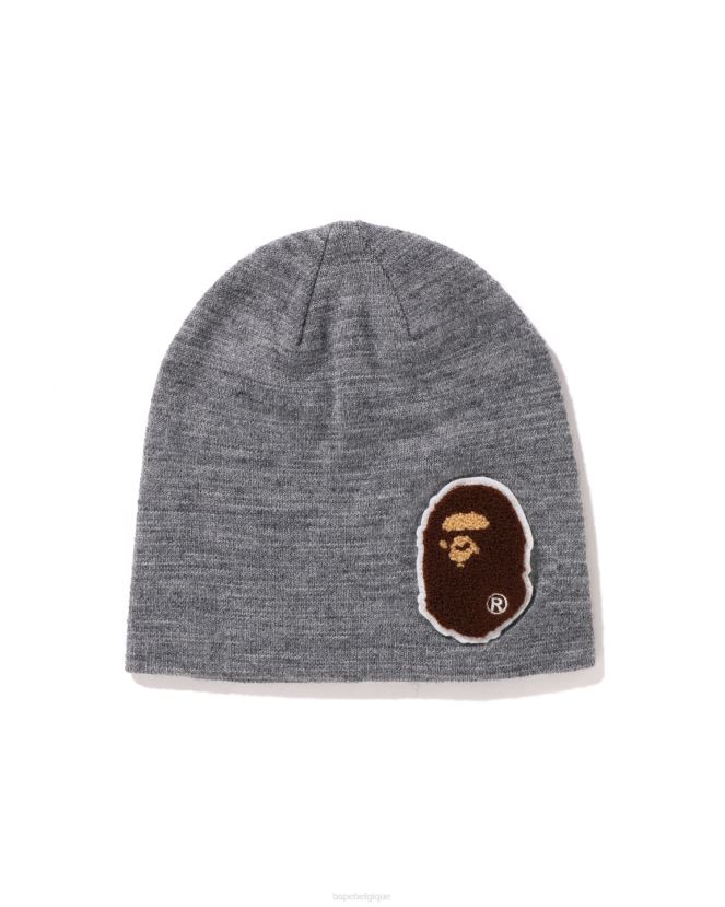bonnet en tricot grosse tête A Bathing Ape Hommes ZHX6N4590 gris