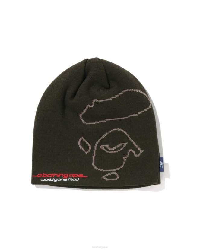 bonnet en tricot visage A Bathing Ape Hommes ZHX6N4497 armée verte