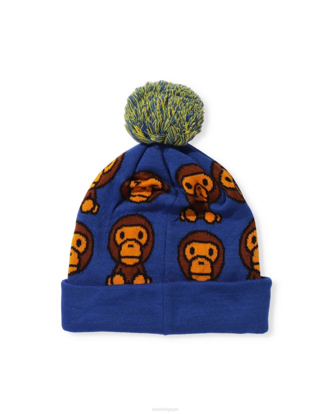 bonnet en tricot à motif milo pour bébé A Bathing Ape enfants ZHX6N41751 bleu