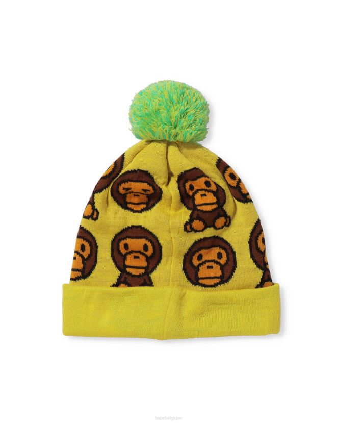 bonnet en tricot à motif milo pour bébé A Bathing Ape enfants ZHX6N41753 jaune