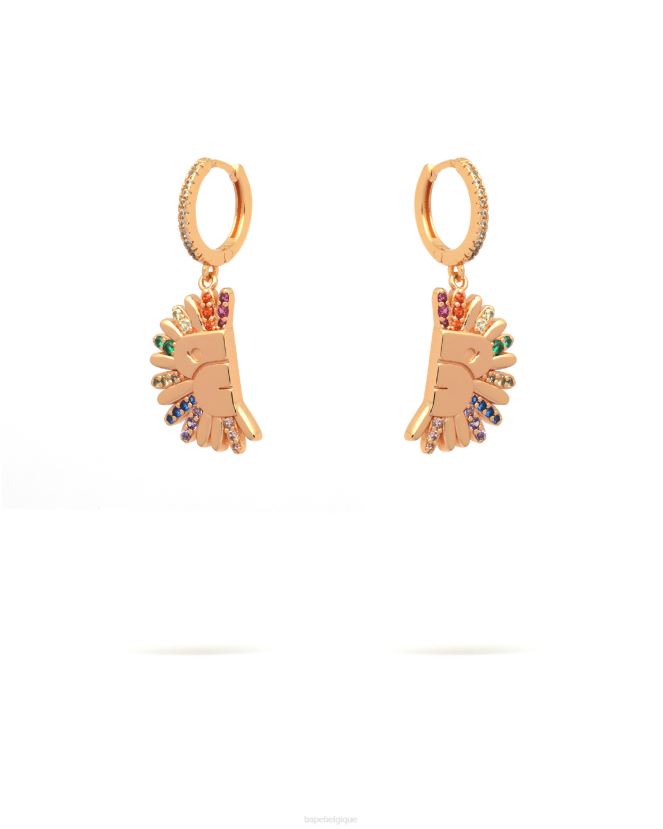 boucles d\oreilles dorées à ornements en cristal A Bathing Ape femmes ZHX6N41111 or