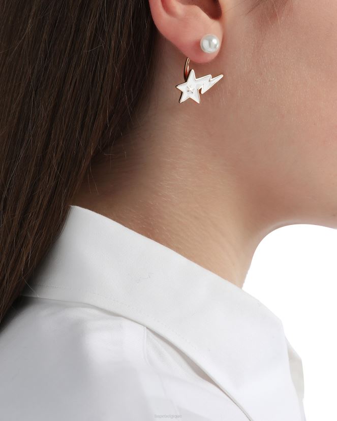 boucles d\oreilles à logo et perles de cristal A Bathing Ape femmes ZHX6N41126 or