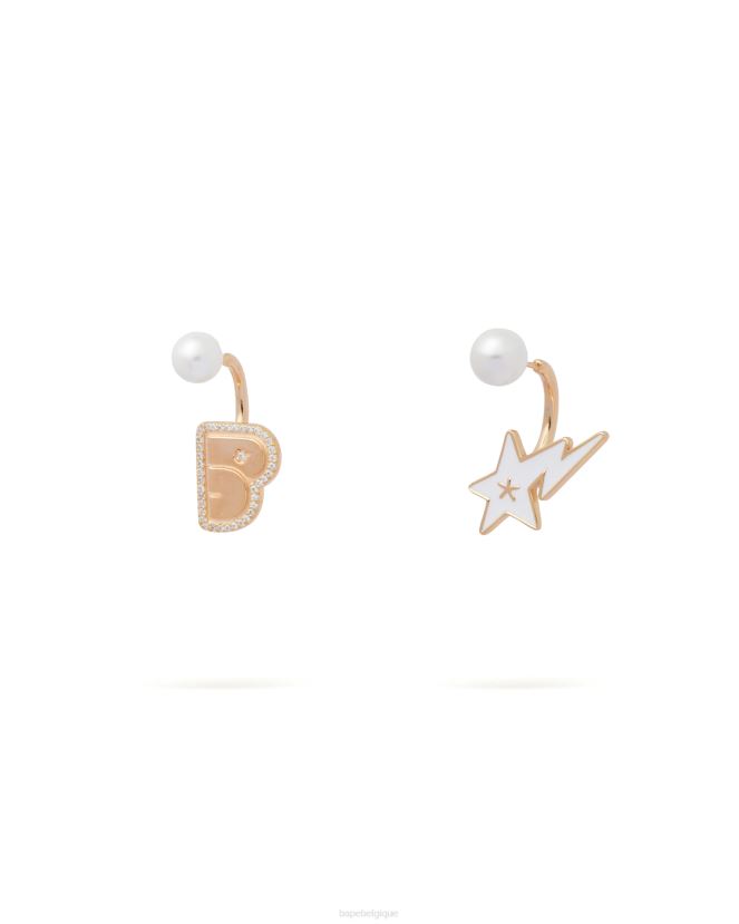 boucles d\oreilles à logo et perles de cristal A Bathing Ape femmes ZHX6N41126 or