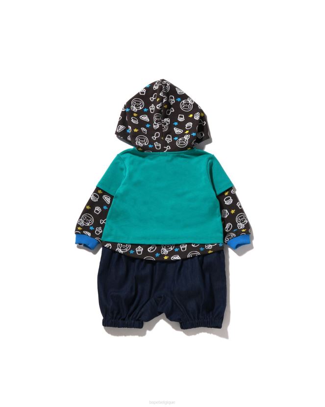 bébé milo junk food barboteuse superposée A Bathing Ape enfants ZHX6N41604 menthe