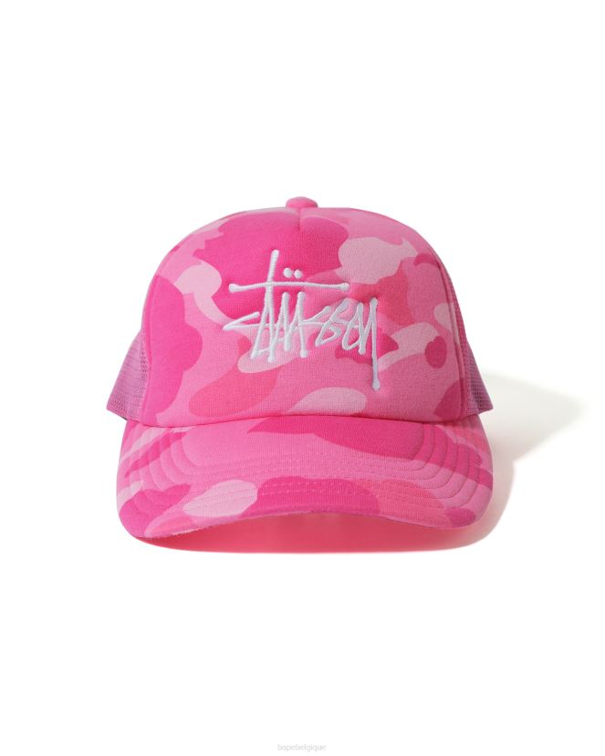 casquette trucker x stussy A Bathing Ape Hommes ZHX6N4583 rose