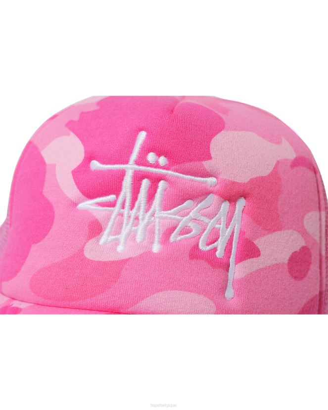 casquette trucker x stussy A Bathing Ape Hommes ZHX6N4583 rose