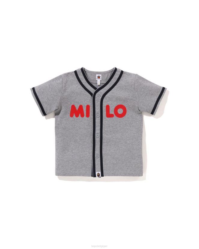 chemise de baseball bébé milo A Bathing Ape enfants ZHX6N41346 gris foncé