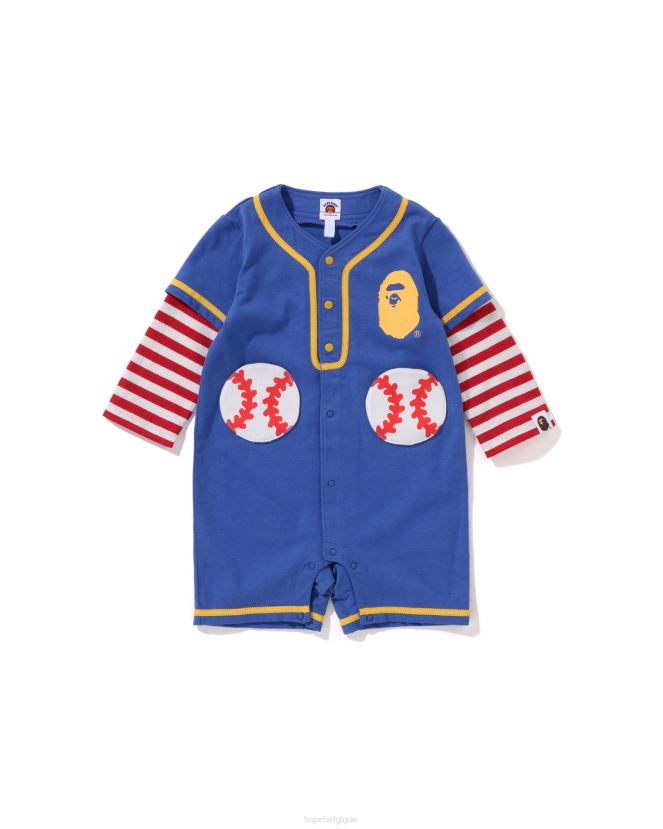 chemise de baseball cerceau barboteuses superposées A Bathing Ape enfants ZHX6N41568 bleu