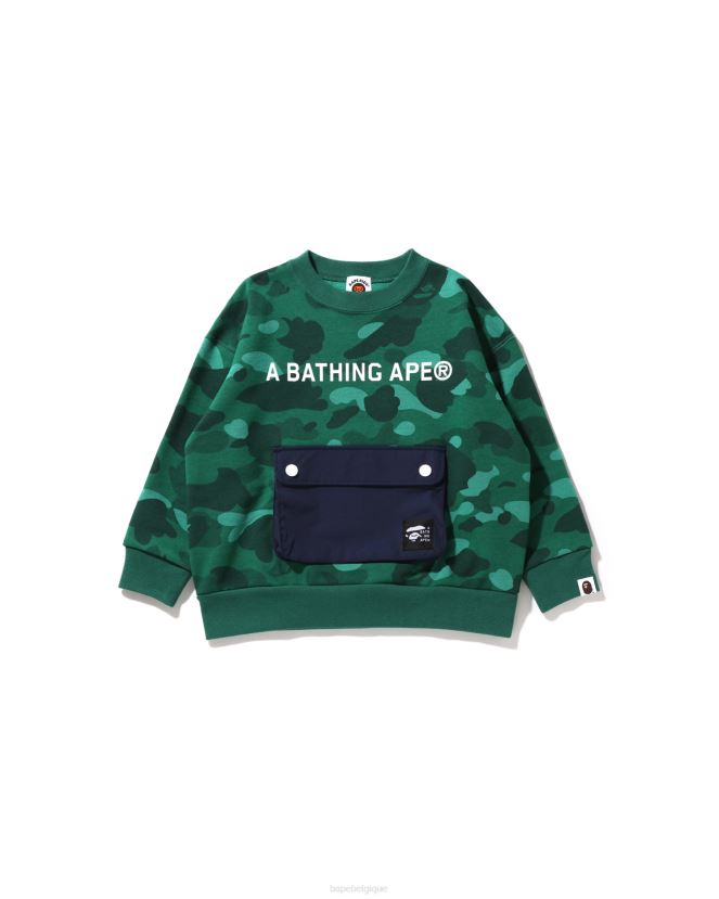 couleur camo poche coupe ample ras du cou jr A Bathing Ape enfants ZHX6N41633 émeraude