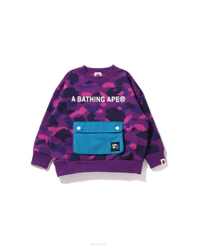 couleur camo poche coupe ample ras du cou jr A Bathing Ape enfants ZHX6N41634 violet