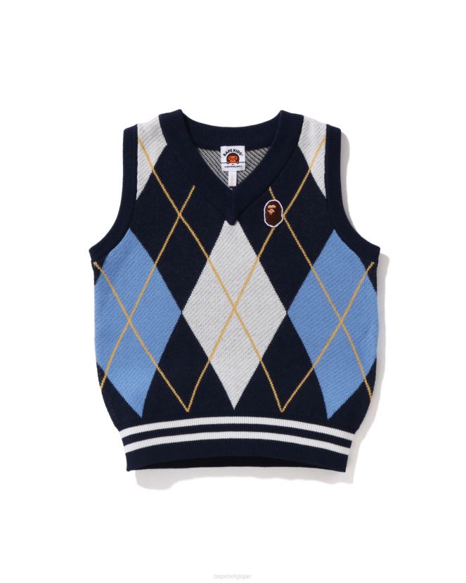 gilet en maille à motif losanges A Bathing Ape enfants ZHX6N41687 bleu