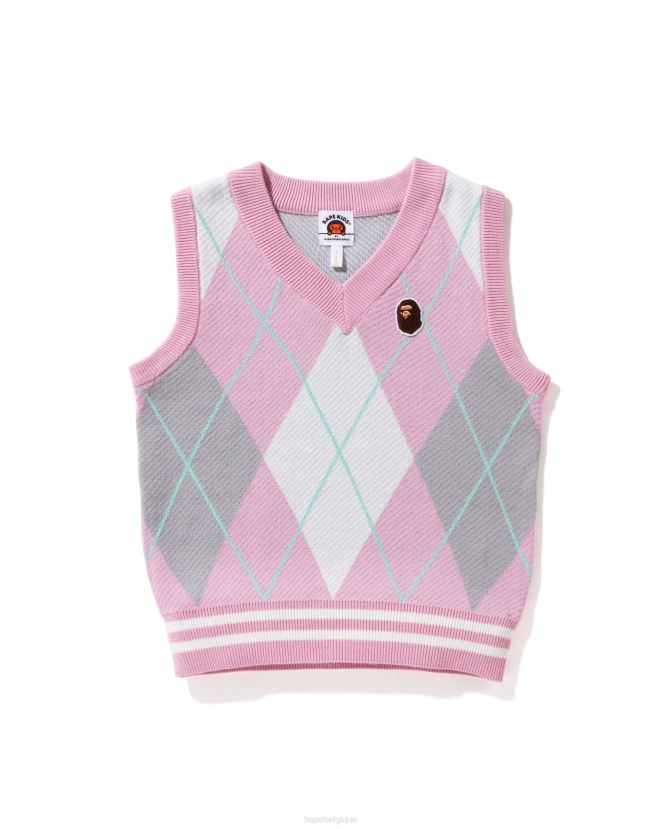 gilet en maille à motif losanges A Bathing Ape enfants ZHX6N41688 rose