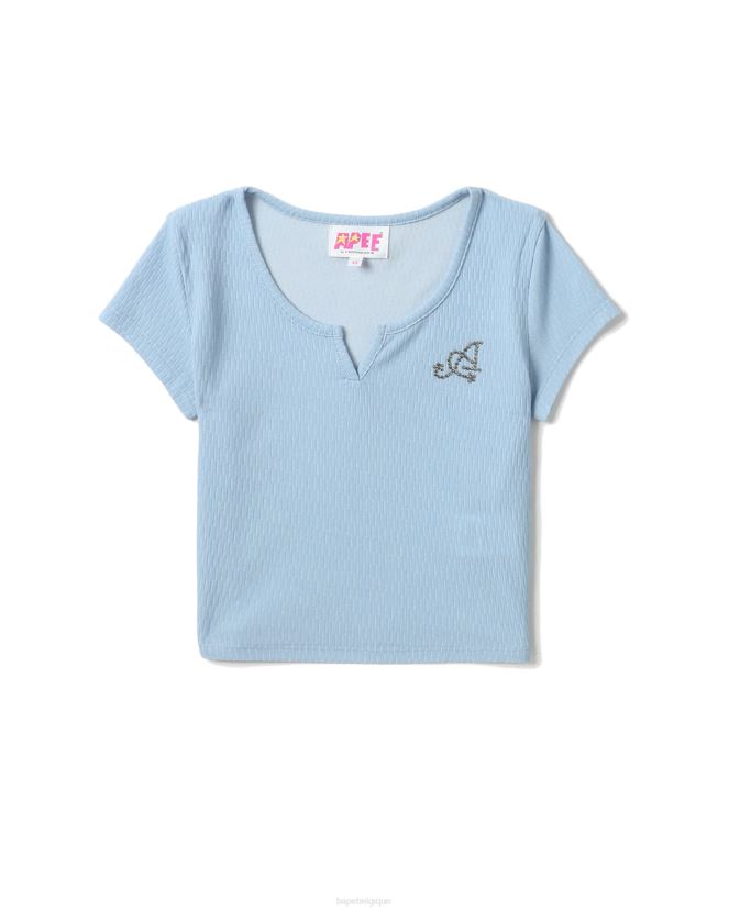 haut court à encolure en v A Bathing Ape femmes ZHX6N4820 bleu clair