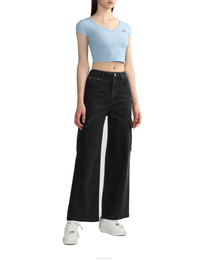 haut court à encolure en v A Bathing Ape femmes ZHX6N4820 bleu clair