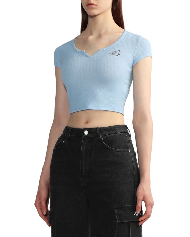 haut court à encolure en v A Bathing Ape femmes ZHX6N4820 bleu clair