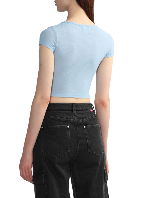haut court à encolure en v A Bathing Ape femmes ZHX6N4820 bleu clair
