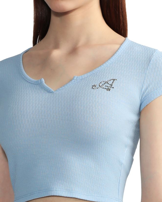 haut court à encolure en v A Bathing Ape femmes ZHX6N4820 bleu clair