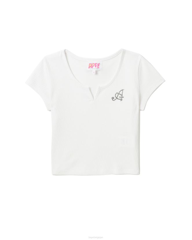 haut court à encolure en v A Bathing Ape femmes ZHX6N4821 blanc