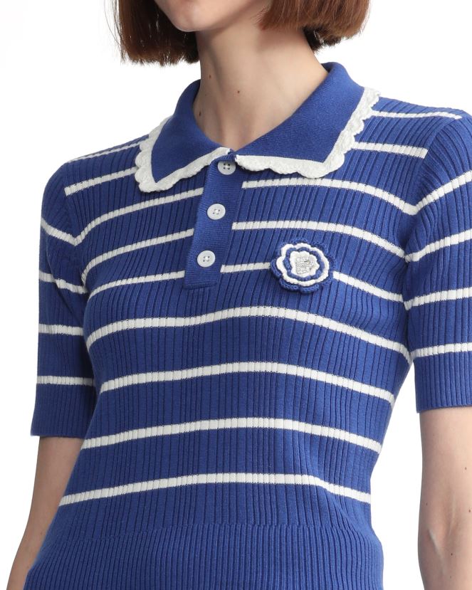 haut en maille à rayures A Bathing Ape femmes ZHX6N4788 bleu