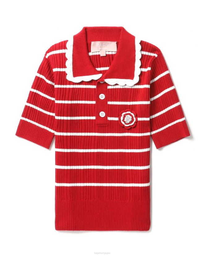 haut en maille à rayures A Bathing Ape femmes ZHX6N4789 rouge vif