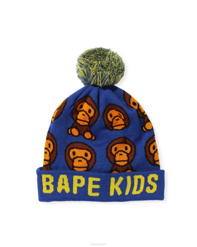 bonnet en tricot à motif milo pour bébé A Bathing Ape enfants ZHX6N41751 bleu