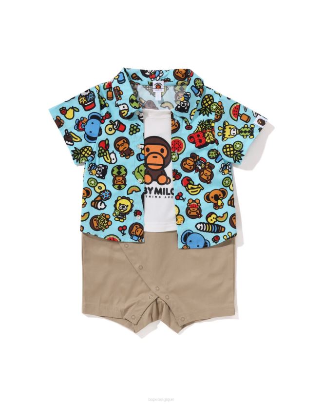 bébé milo chemise de fruits mélangés barboteuses superposées A Bathing Ape enfants ZHX6N41312 bleu clair