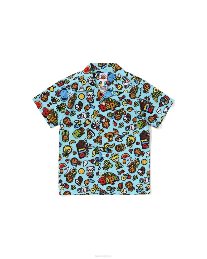 chemise à col ouvert bébé milo fruits mélangés A Bathing Ape enfants ZHX6N41329 bleu clair