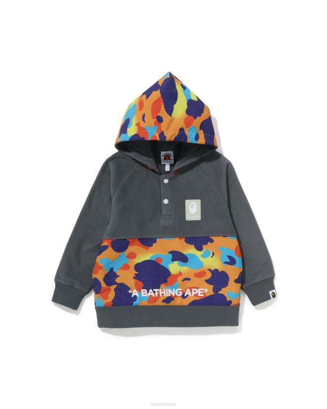 sweat à capuche en polaire à demi-pression camouflage grid A Bathing Ape enfants ZHX6N41490 gris