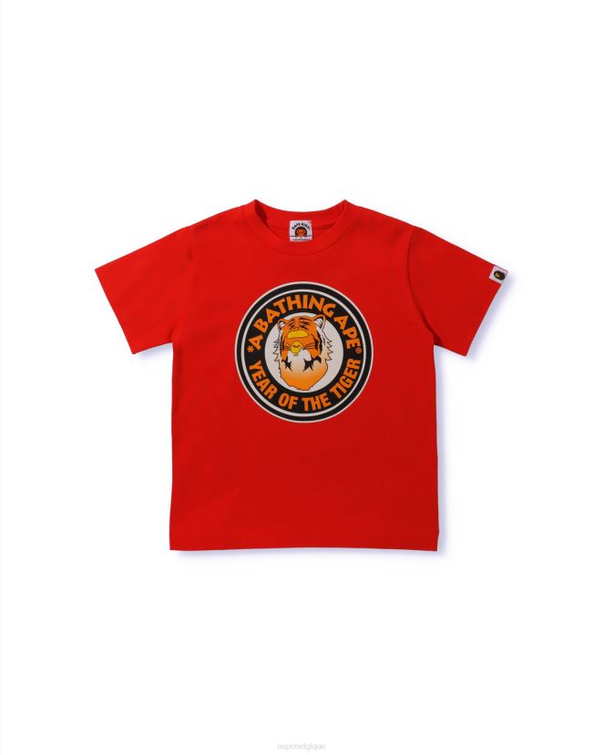 t-shirt année du tigre A Bathing Ape enfants ZHX6N41748 rouge vif