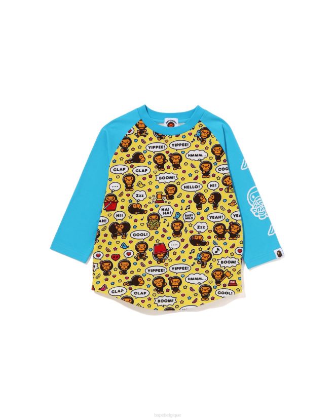 t-shirt à manches raglan 3/4 avec ballon de discours milo pour bébé A Bathing Ape enfants ZHX6N41529 bleu