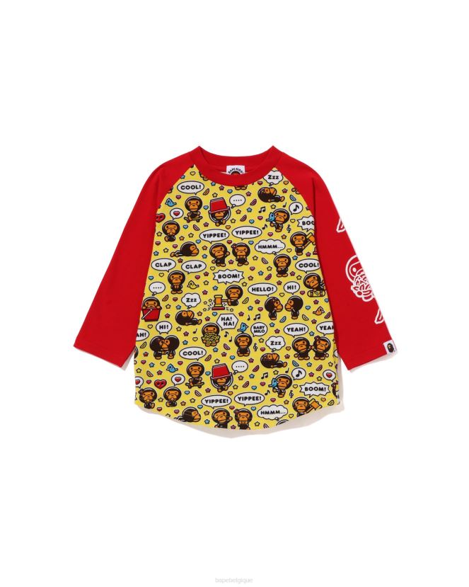 t-shirt à manches raglan 3/4 avec ballon de discours milo pour bébé A Bathing Ape enfants ZHX6N41530 rouge vif