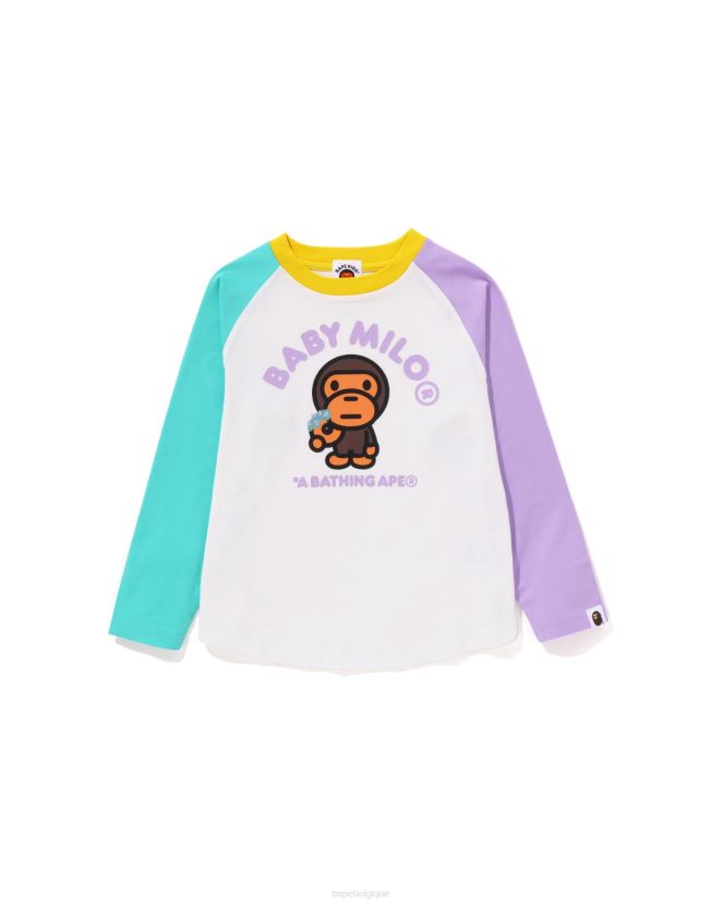 t-shirt à raglan beignets milo pour bébé A Bathing Ape enfants ZHX6N41465 blanc