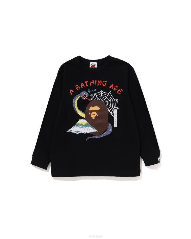 t-shirt souvenir de la culture japonaise A Bathing Ape enfants ZHX6N41369 noir