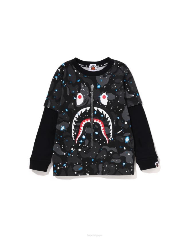 t-shirt à superposition requin camouflage spatial A Bathing Ape enfants ZHX6N41463 noir