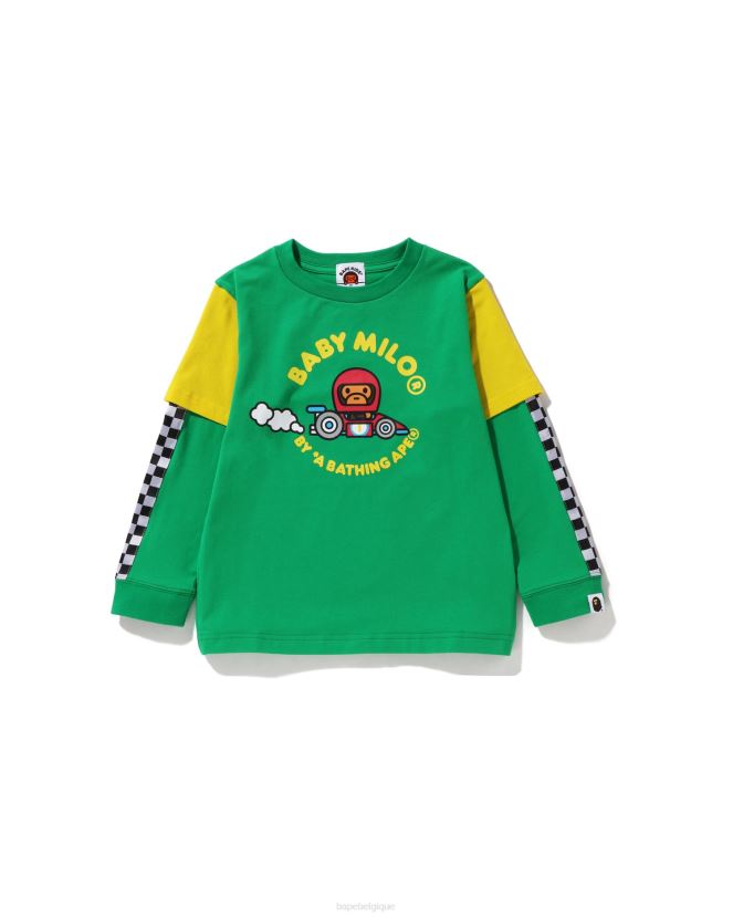 t-shirt à superpositions pour bébé milo racing A Bathing Ape enfants ZHX6N41725 vert paon