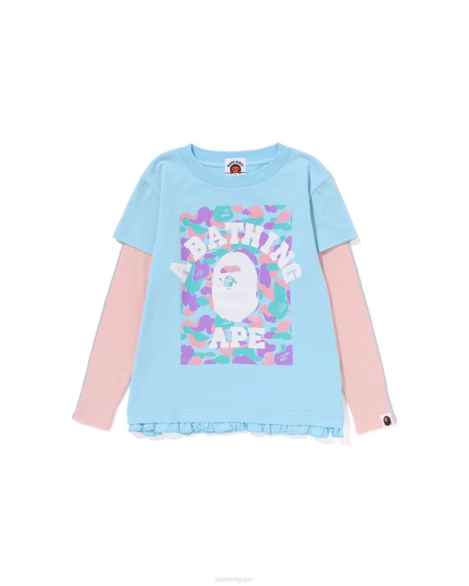 t-shirt à volants superposés A Bathing Ape enfants ZHX6N41406 bleu clair