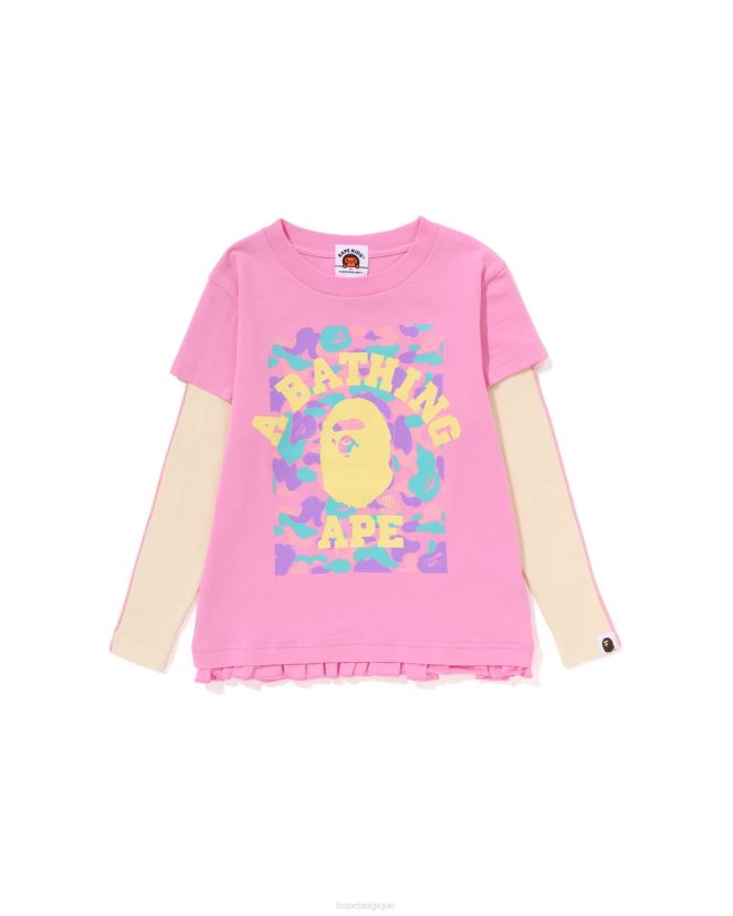 t-shirt à volants superposés A Bathing Ape enfants ZHX6N41407 rose