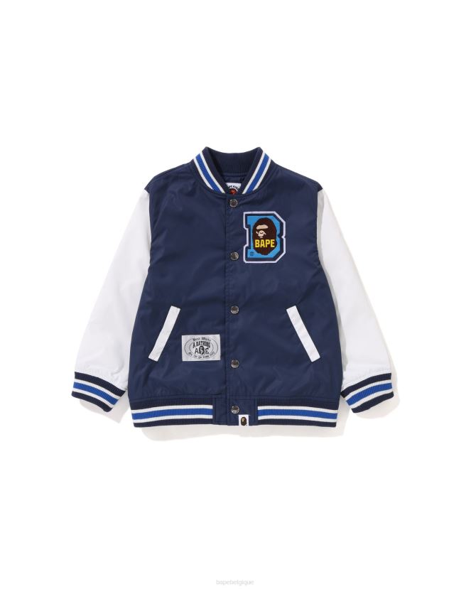veste universitaire à patch tête b A Bathing Ape enfants ZHX6N41447 bleu marine