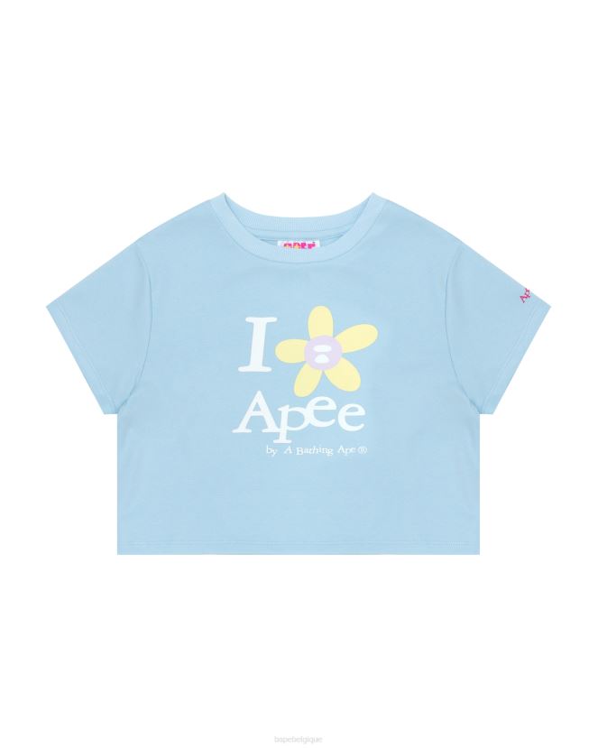 t-shirt court à fleurs A Bathing Ape femmes ZHX6N4965 bleu ciel