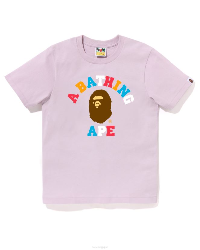 t-shirt de collège de couleurs A Bathing Ape femmes ZHX6N4782 lilas pastel