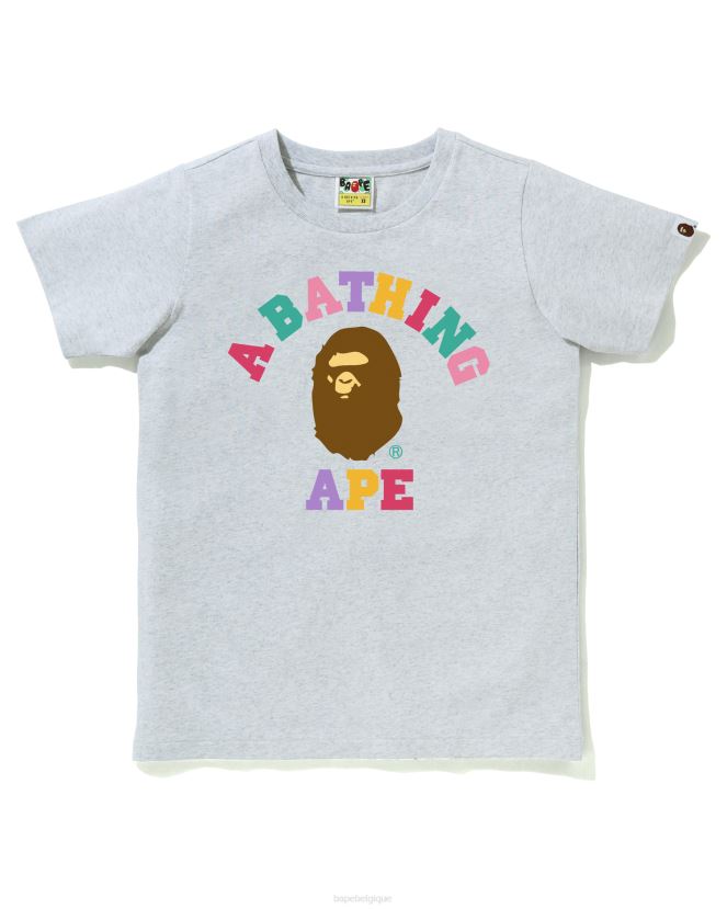 t-shirt de collège de couleurs A Bathing Ape femmes ZHX6N4982 gris