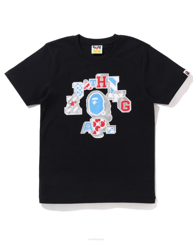 t-shirt universitaire à patchs mélangés A Bathing Ape femmes ZHX6N41009 noir