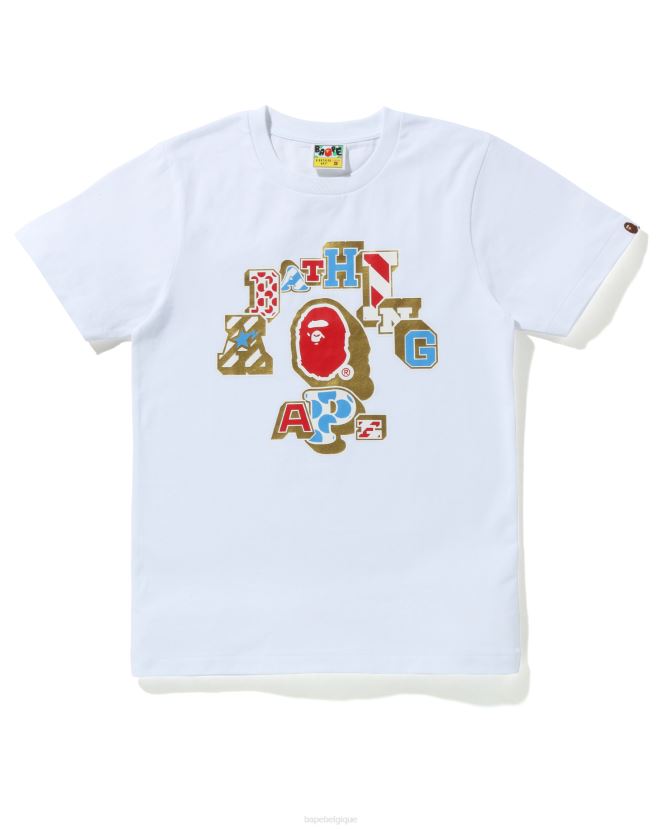 t-shirt universitaire à patchs mélangés A Bathing Ape femmes ZHX6N41010 blanc